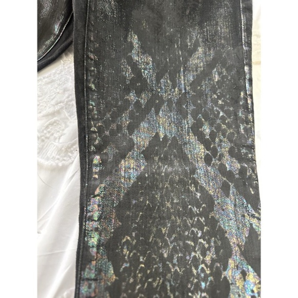 TRUE RELIGION JEANS HALLE SUPER SKINNY BLACK VENOM IRIDESCENT SIZE 24 - Picture 6 of 7
